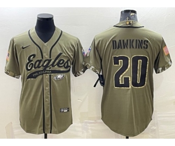 Men's Philadelphia Eagles #20 Brian Dawkins Olive 2022 Salute To Service Cool Base Stitched Baseball Jersey