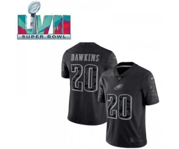 Men's Womens Youth Kids Philadelphia Eagles #20 Brian Dawkins Super Bowl LVII Patch Black RFLCTV Limited Jersey