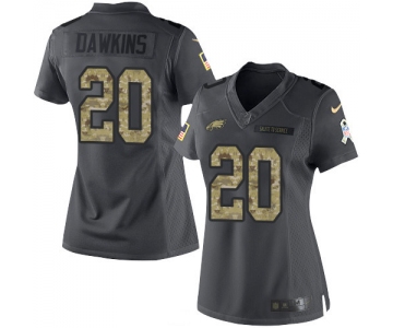 Women's Philadelphia Eagles #20 Brian Dawkins Black Anthracite 2016 Salute To Service Stitched NFL Nike Limited Jersey