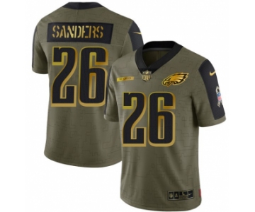 Men's Olive Philadelphia Eagles #26 Miles Sanders 2021 Camo Salute To Service Golden Limited Stitched Jersey