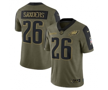 Men's Philadelphia Eagles #26 Miles Sanders Nike Olive 2021 Salute To Service Limited Player Jersey