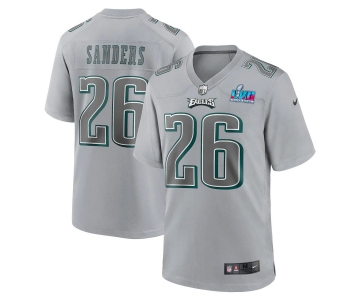 Men's Womens Youth Kids Philadelphia Eagles #26 Miles Sanders Nike Super Bowl LVII Patch Atmosphere Fashion Game Jersey - Gray