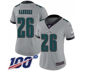 Nike Eagles #26 Miles Sanders Silver Women's Stitched NFL Limited Inverted Legend 100th Season Jersey