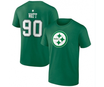Men's Pittsburgh Steelers #90 T.J. Watt Green St. Patrick's Day Icon Player T-Shirt