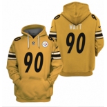 Men's Yellow Pittsburgh Steelers #90 T.J. Watt 2021 Pullover Hoodie