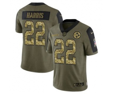 Men's Olive Pittsburgh Steelers #22 Najee Harris 2021 Camo Salute To Service Limited Stitched Jersey