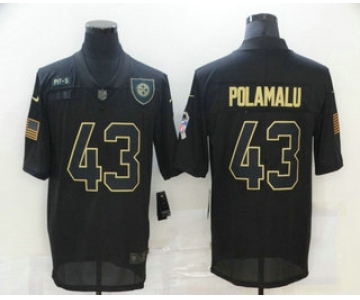 Men's Pittsburgh Steelers #43 Troy Polamalu Black 2020 Salute To Service Stitched NFL Nike Limited Jersey