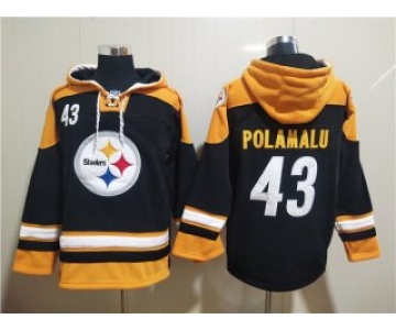 Men's Pittsburgh Steelers #43 Troy Polamalu Black Ageless Must-Have Lace-Up Pullover Hoodie