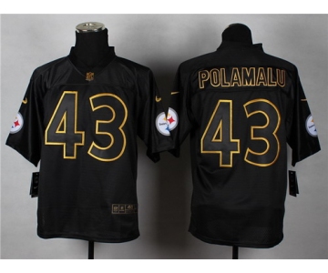 Nike Pittsburgh Steelers #43 Troy Polamalu 2014 All Black/Gold Elite Jersey