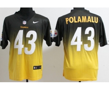 Nike Pittsburgh Steelers #43 Troy Polamalu Black/Yellow Fadeaway Elite Jersey