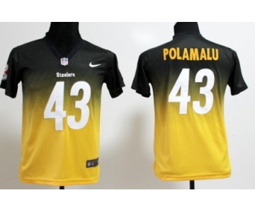 Nike Pittsburgh Steelers #43 Troy Polamalu Black/Yellow Fadeaway Kids Jersey