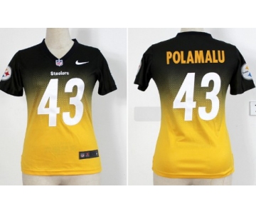 Nike Pittsburgh Steelers #43 Troy Polamalu Black/Yellow Fadeaway Womens Jersey