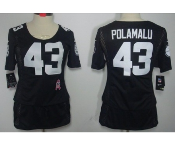 Nike Pittsburgh Steelers #43 Troy Polamalu Breast Cancer Awareness Black Womens Jersey