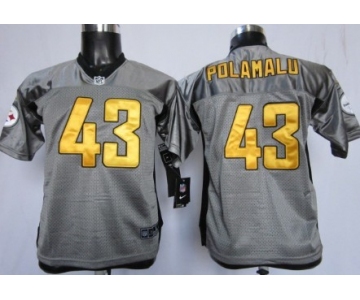 Nike Pittsburgh Steelers #43 Troy Polamalu Gray Shadow Kids Jersey