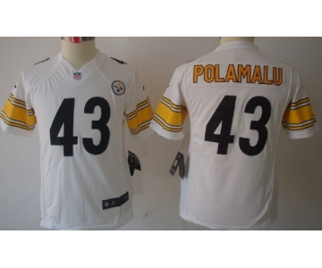 Nike Pittsburgh Steelers #43 Troy Polamalu White Limited Kids Jersey