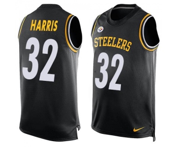 Men's Pittsburgh Steelers #32 Franco Harris Black Hot Pressing Player Name & Number Nike NFL Tank Top Jersey