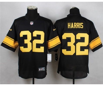 Men's Pittsburgh Steelers #32 Franco Harris Black With Yellow Retired Player Nike NFL Elite Jersey