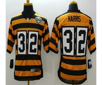 Nike Pittsburgh Steelers #32 Franco Harris Yellow With Black Throwback 80TH Jersey