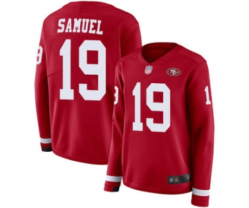 49ers #19 Deebo Samuel Red Team Color Women's Stitched Football Limited Therma Long Sleeve Jersey