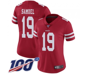Nike 49ers #19 Deebo Samuel Red Team Color Women's Stitched NFL 100th Season Vapor Limited Jersey