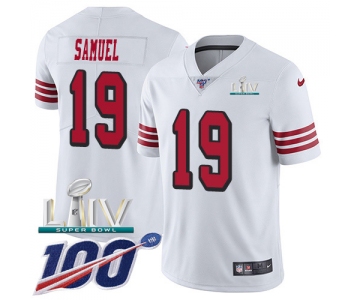 Nike 49ers #19 Deebo Samuel White Super Bowl LIV 2020 Rush Youth Stitched NFL Limited 100th Season Jersey