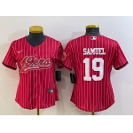 Women's San Francisco 49ers #19 Deebo Samuel Red Pinstripe With Patch Cool Base Stitched Baseball Jersey