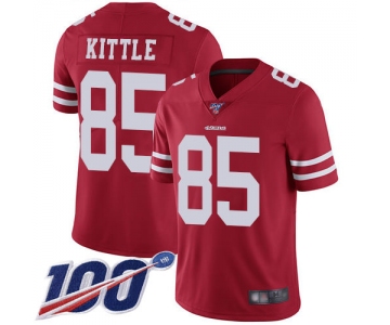 49ers #85 George Kittle Red Team Color Men's Stitched Football 100th Season Vapor Limited Jersey