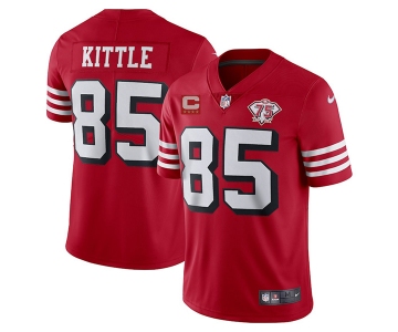 Men's San Francisco 49ers #85 George Kittle 2021 Red With C Patch 75th Anniversary Vapor Untouchable Limited Stitched Jersey