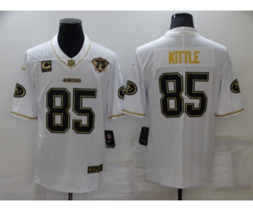 Men's San Francisco 49ers #85 George Kittle White 75th Patch Golden Edition Stitched NFL Nike Limited Jersey