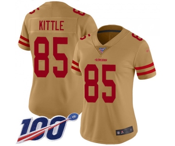 Nike 49ers #85 George Kittle Gold Women's Stitched NFL Limited Inverted Legend 100th Season Jersey
