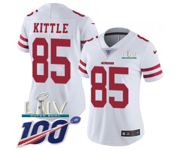 Nike 49ers #85 George Kittle White Super Bowl LIV 2020 Women's Stitched NFL 100th Season Vapor Limited Jersey