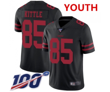 Youth 49ers #85 George Kittle Black Alternate Stitched Football 100th Season Vapor Limited Jersey