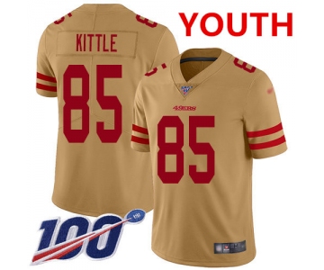 Youth 49ers #85 George Kittle Gold Stitched Football Limited Inverted Legend 100th Season Jersey