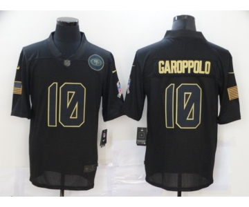Men's San Francisco 49ers #10 Jimmy Garoppolo Black 2020 Salute To Service Stitched NFL Nike Limited Jersey