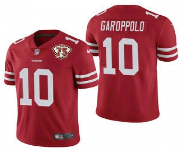 Men's San Francisco 49ers #10 Jimmy Garoppolo Red 75th Anniversary Patch 2021 Vapor Untouchable Stitched Nike Limited Jersey