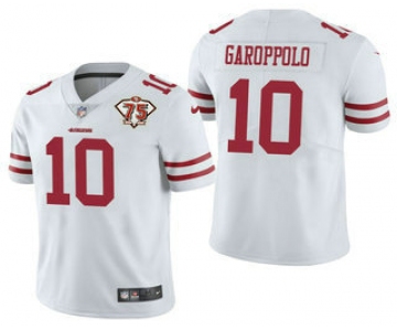 Men's San Francisco 49ers #10 Jimmy Garoppolo White 75th Anniversary Patch 2021 Vapor Untouchable Stitched Nike Limited Jersey