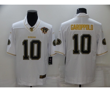 Men's San Francisco 49ers #10 Jimmy Garoppolo White 75th Patch Golden Edition Stitched NFL Nike Limited Jersey