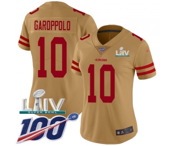 Nike 49ers #10 Jimmy Garoppolo Gold Super Bowl LIV 2020 Women's Stitched NFL Limited Inverted Legend 100th Season Jersey