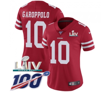 Nike 49ers #10 Jimmy Garoppolo Red Super Bowl LIV 2020 Team Color Women's Stitched NFL 100th Season Vapor Limited Jersey