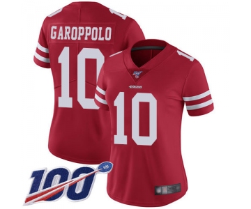 Nike 49ers #10 Jimmy Garoppolo Red Team Color Women's Stitched NFL 100th Season Vapor Limited Jersey