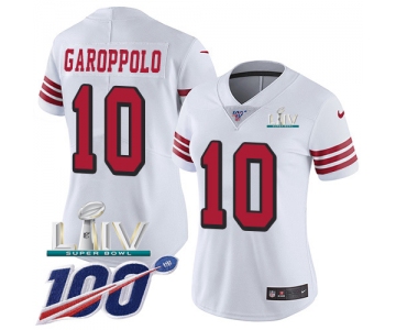 Nike 49ers #10 Jimmy Garoppolo White Super Bowl LIV 2020 Rush Women's Stitched NFL Limited 100th Season Jersey