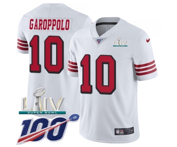 Nike 49ers #10 Jimmy Garoppolo White Super Bowl LIV 2020 Rush Youth Stitched NFL Limited 100th Season Jersey