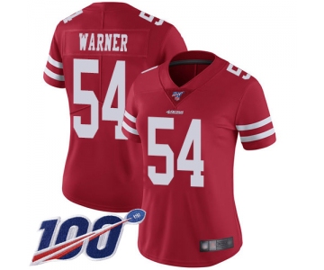 Women's San Francisco 49ers #54 Fred Warner Red Team Color Vapor Untouchable Limited Player 100th Season Football Jersey