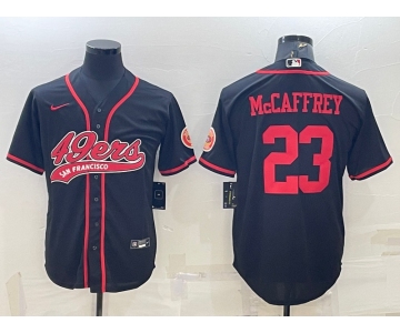 Men's San Francisco 49ers #23 Christian McCaffrey Black With Patch Cool Base Stitched Baseball Jersey