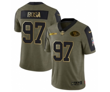 Men's Olive San Francisco 49ers #97 Nick Bosa 2021 Camo Salute To Service Golden Limited Stitched Jersey