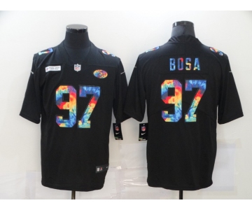 Men's San Francisco 49ers #97 Nick Bosa Multi-Color Black 2020 NFL Crucial Catch Vapor Untouchable Nike Limited Jersey