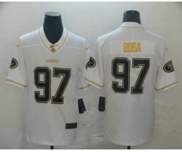 Men's San Francisco 49ers #97 Nick Bosa White 100th Season Golden Edition Jersey