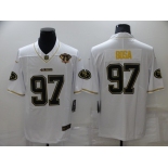 Men's San Francisco 49ers #97 Nick Bosa White 75th Patch Golden Edition Stitched NFL Nike Limited Jersey