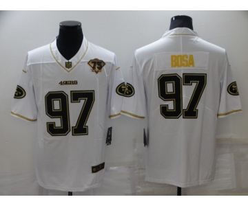 Men's San Francisco 49ers #97 Nick Bosa White 75th Patch Golden Edition Stitched NFL Nike Limited Jersey