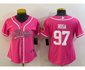 Women's San Francisco 49ers #97 Nick Bosa Pink With Patch Cool Base Stitched Baseball Jersey